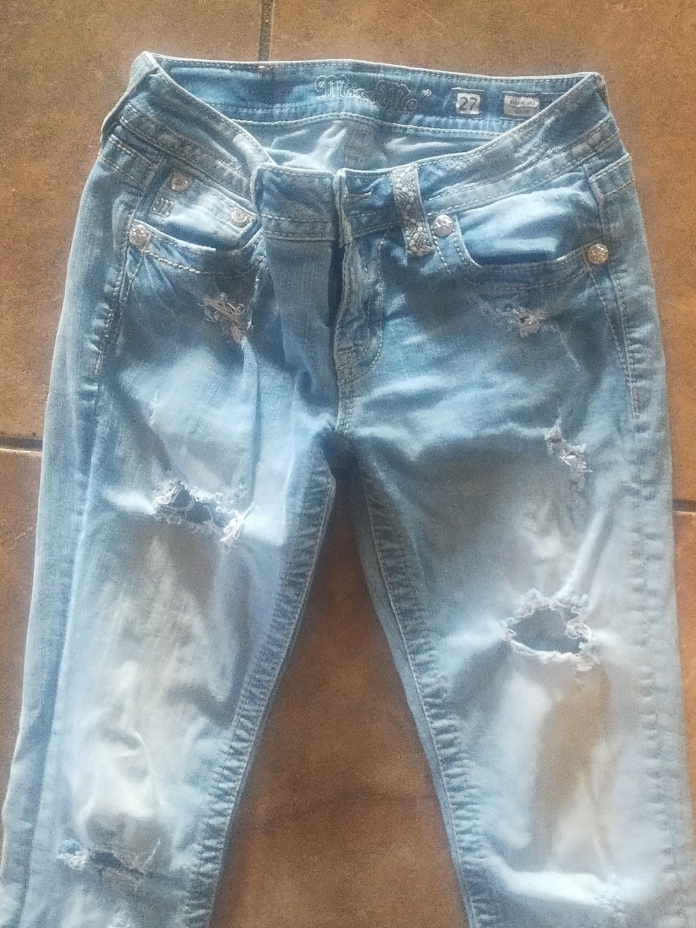 Miss Me Light Blue Distressed Straight Leg Jeans